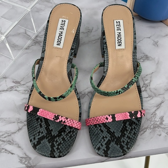 STEVE MADDEN Issy Strappy Block Heel Sandal Multicolor‎ Snakeskin Print Sz 9.5 M - Picture 6 of 9
